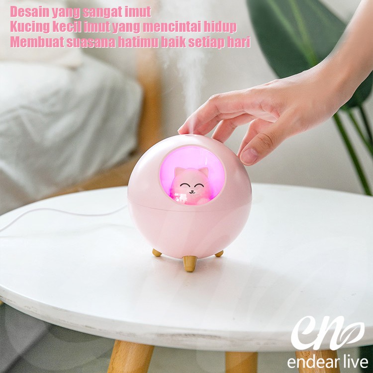[endear]100% ORI anak kucing Humidifier 220ML Essential Oil Diffuser Aroma Terapi Pengharum Ruangan-2