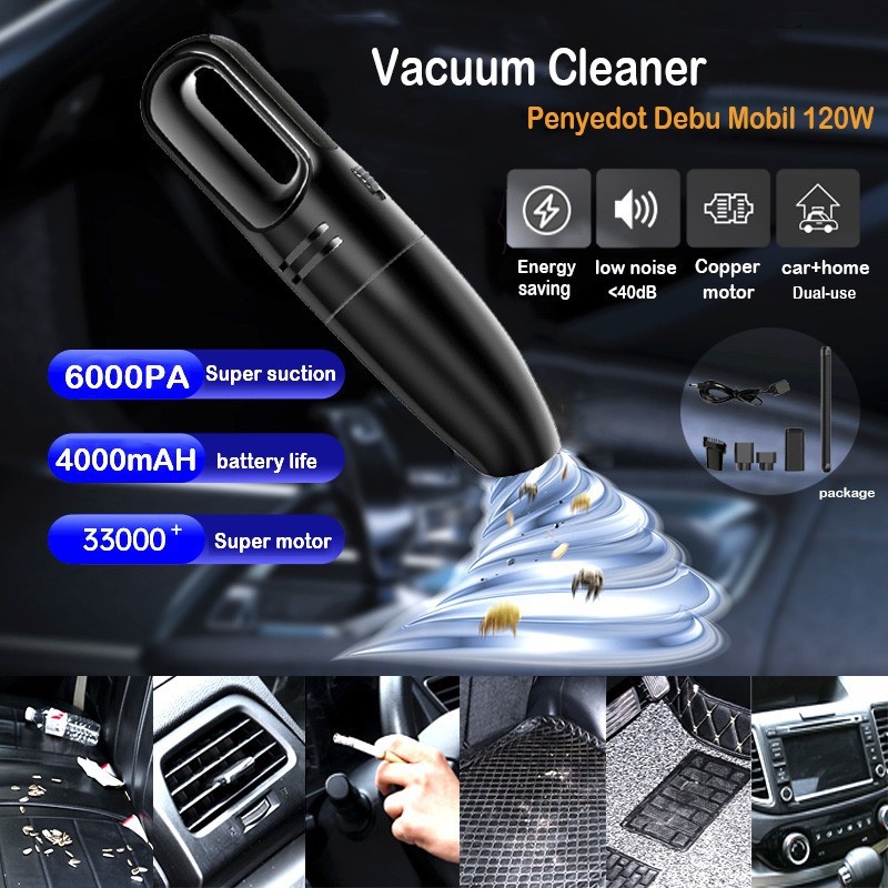 Vacuum Cleaner Mobil  Penyedot Debu vacum cleaner  Wireless 6000Pa  Ampuh Menyerap Debu Bandel /vakum cleaner/vacum cleaner