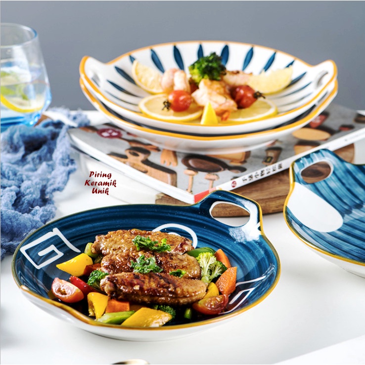 Piring Saji Piring Makan Bulat Ada Pegangan Korean Style