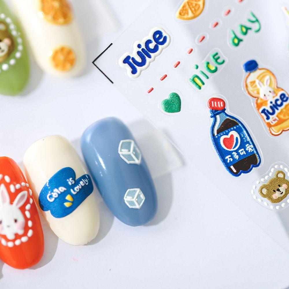 AUGUSTINA Agustina Kartun Nail Art Stiker Timbul Jahitan Lucu Daisy Self Adhesive Pooh Bear DIY Dekorasi Kuku