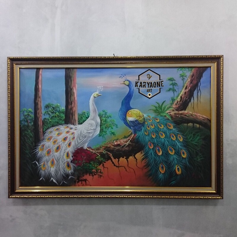 Lukisan Burung Merak Asli lukisan tangan Tanpa Bingkai