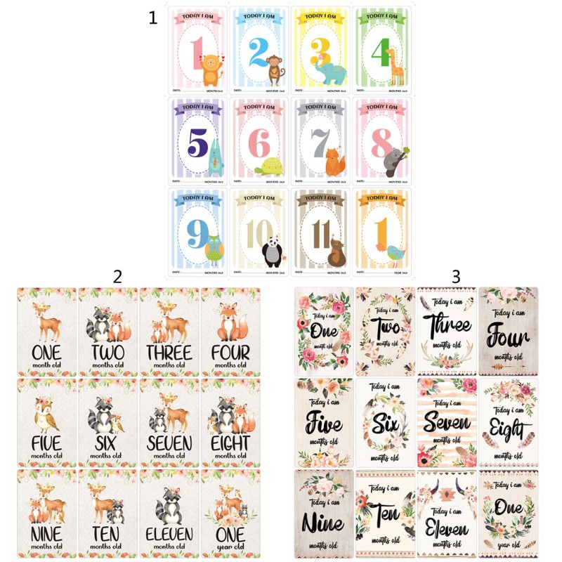 Mary☆ 12 Sheet Baby Monthly Milestone Cards Birth to 12 Months Photo Prop Moment Cards