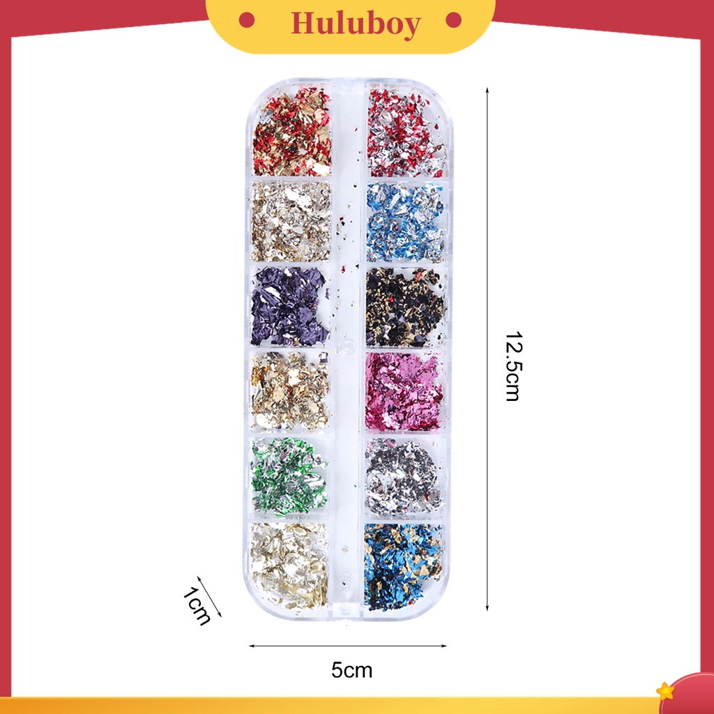 Huluboy Huluboy♡ 1 Kotak Serpihan Foil Emas Metalik Ultra Tipis Warna Cerah Untuk Membuat Kerajinan Kuku