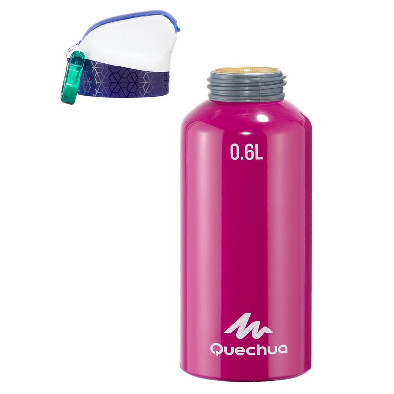 QUECHUA Botol Air Aluminium 0.6L Instant Opening Dengan Sedotan Hiking Camping Trekking