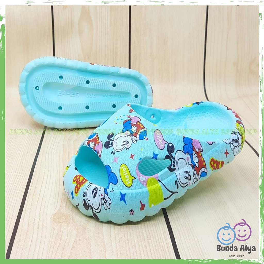 Sendal Anak Laki Usia 3 4 5 Tahun Slop Karet Elastis HIJAU - Sandal Anak Cowok Motif Kartun Lucu Model Kekinian Anti Licin Elastis Size 24-29