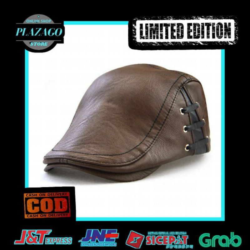 Topi Pet Copet Pria Casual Dewasa Polos Original Import Kulit Topi Seniman Pelukis Detektif Kekinian