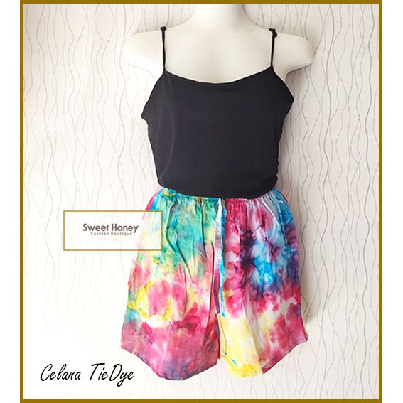 Sweet Honey ~ Grosir Celana Tie Dye Pendek Hot Pants Wanita Ada Kantong Rayon Bali Kekinian