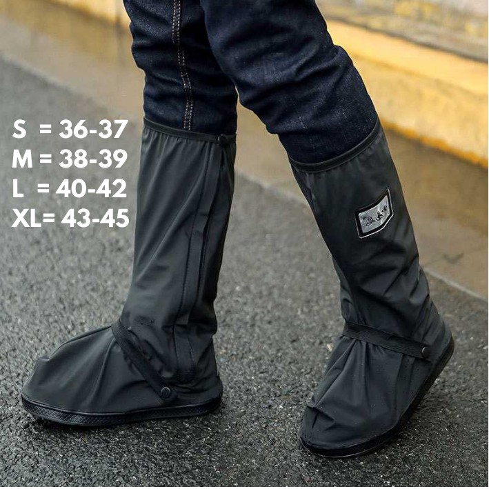 Jas Hujan Sepatu Cover Sepatu Anti Air Hujan Transparan Pelindung Cover Shoes Rain-Hitam Reflektor