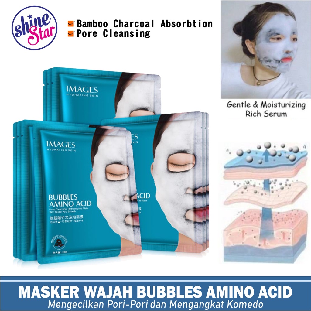 SHINE STAR - [ Origanal 100% ] Masker Wajah Jerawat Images Facial Bubble Amino Acid Mask