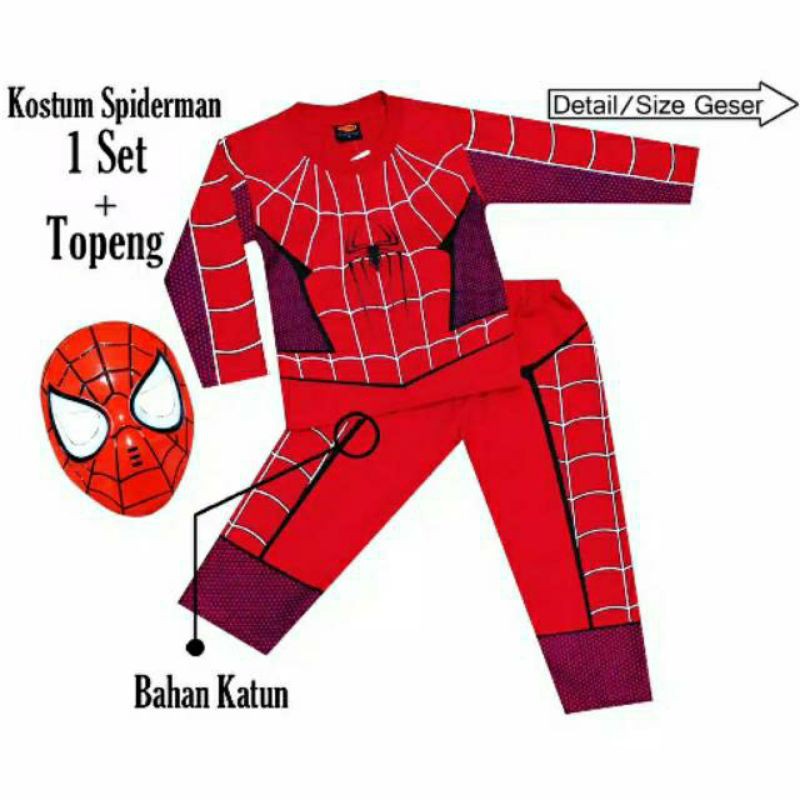 setelan baju anak spiderman topeng plastik