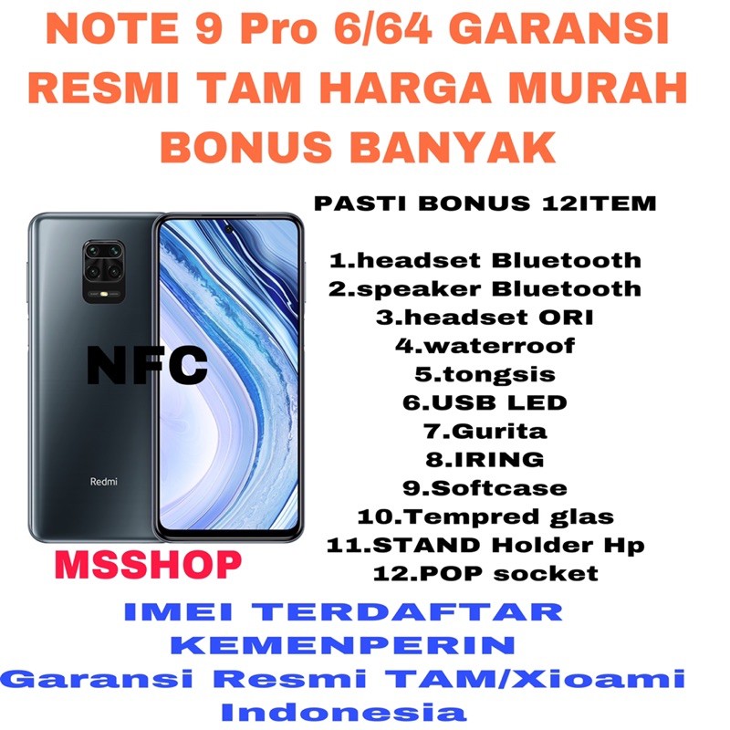 Redmi Note 9 Pro 6/64 Garansi Resmi TAM Indonesia