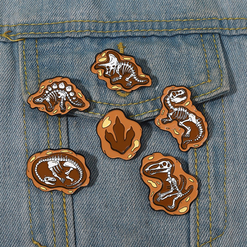 Bros Pin Enamel Desain Kartun Dinosaurus Fossil Gaya Kuno Untuk Hadiah Anak