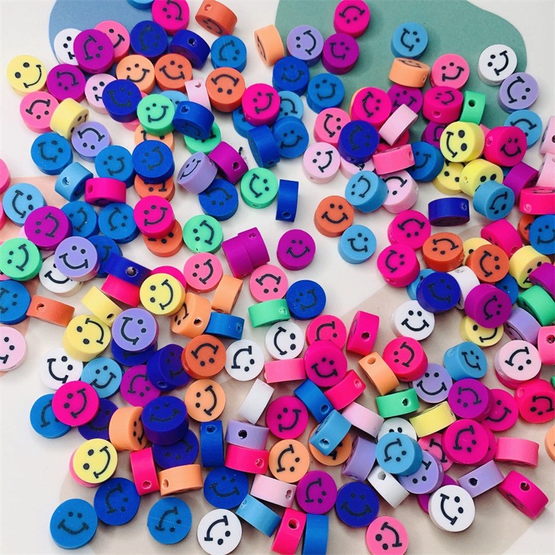 20pcs / Lot Manik-Manik Bulat Motif Smiley Bahan Polymer Clay 10mm Untuk Membuat Perhiasan Handmade DIY