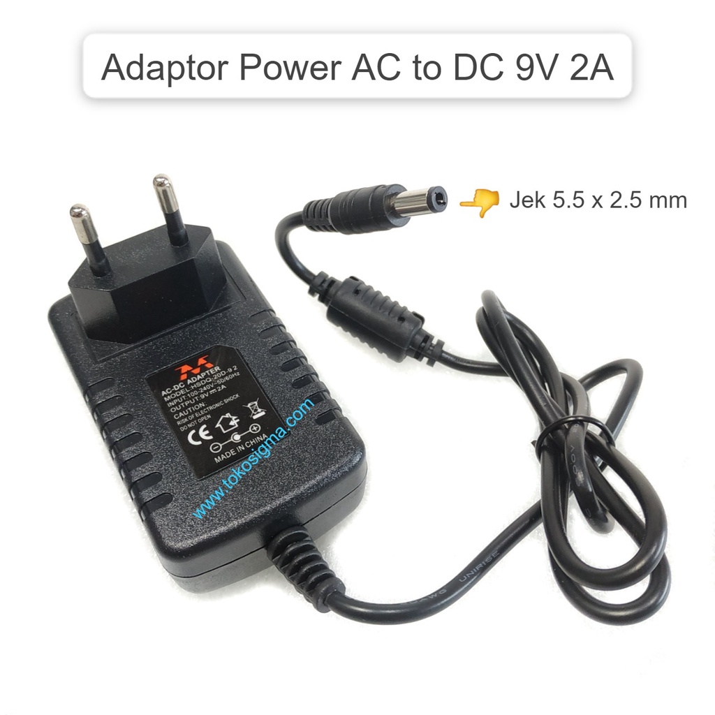 Adaptor Switching Power Supply AC to DC 9V 2A 2000mA jek 5.5x2.5mm