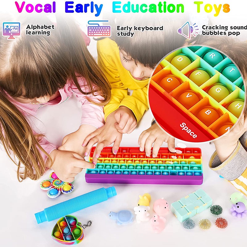 Pop Antistress Push Bubble Fidget Toys Squishy Silicone Sensory Keyboard Simple Dimple Toy For Children Early Education