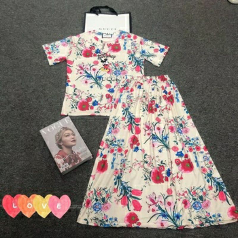 ELONAFASHION /Set Rok Gucci Full Flower IMPORT/SETELAN HARIAN WANITA