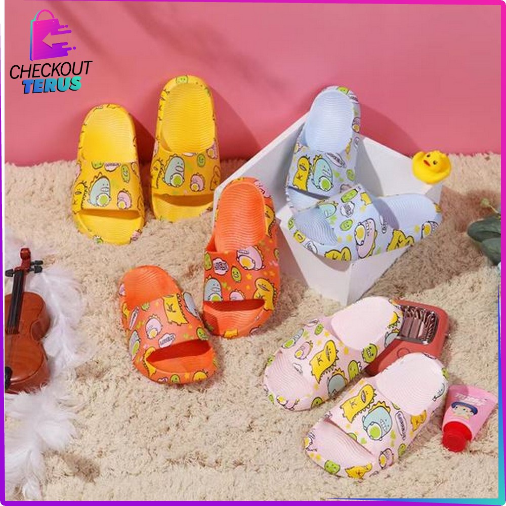 CT S46 Sendal Anak Laki Laki Motif Dino Karakter Hewan Lucu Anti Slip Selop Cewek Cowok Unisex Import Sendal Gemoy Dinosaurus