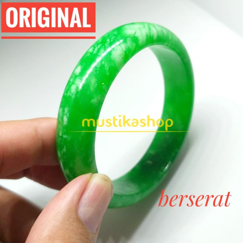 TERMURAH ORIGINAL Gelang Bangle / Ring Giok Hijau Berserat Aksesoris Wanita