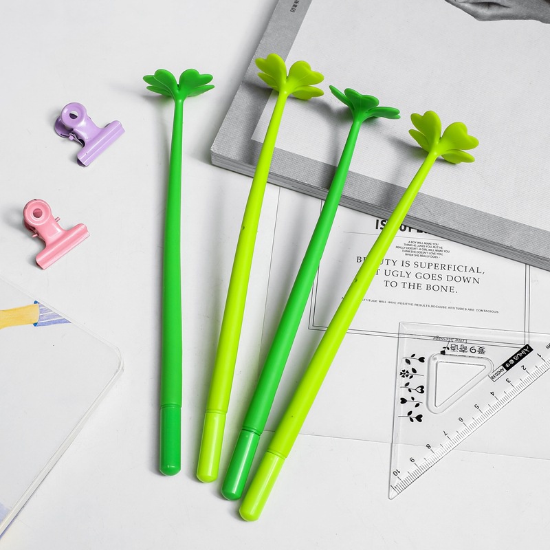 2pcs/pack Creative Cartoon Plant Four-leaf Clover Black Gel Pen Signing Pen for Student School Office