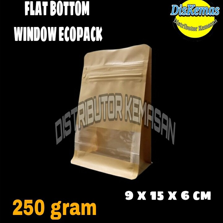 FLATBOTTOM ECOPACK WINDOW 250 GR PLASTIK KLIP KEMASAN KOPI KPACK