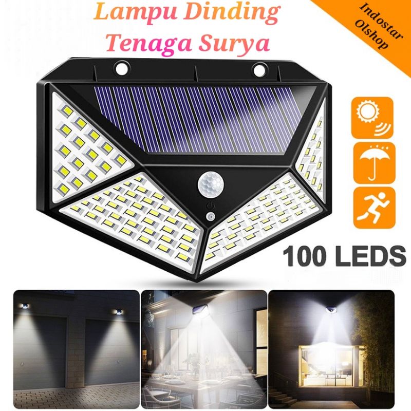 Lampu taman Tenaga Surya 100LED Sensor Light LED Solar Lamp⭐ IndoStar ⭐