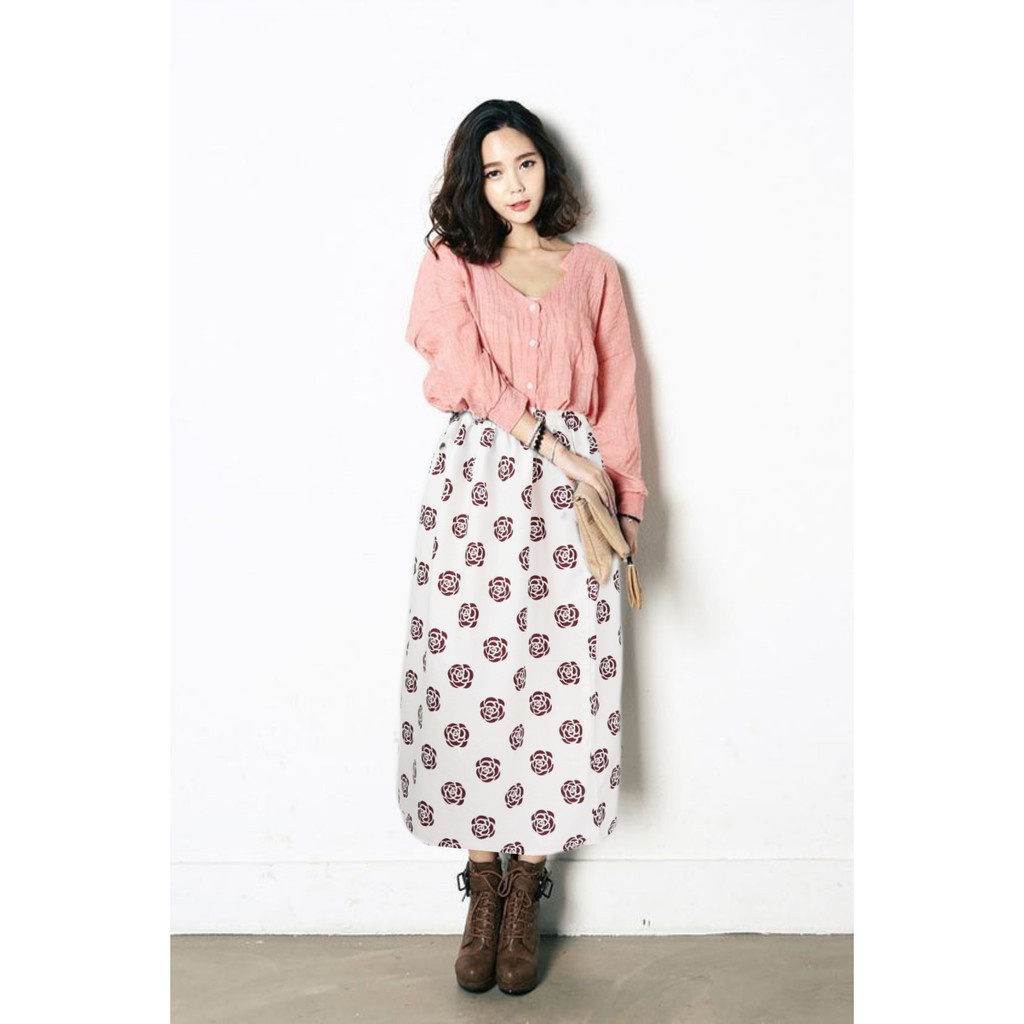 IZANY Rok Wolfis Panjang Banyak Motif-ROSE BROWN ON WHITE