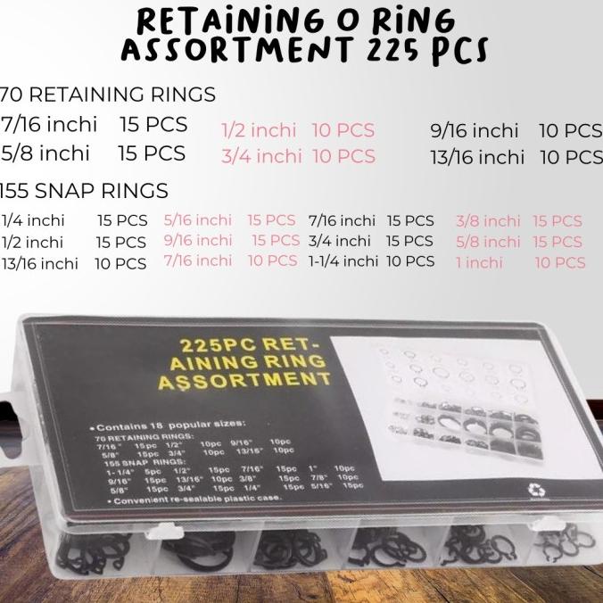 *****] CIRCLIP / EXTERNAL RETAINING / SNAP RING SET ISI 225PCS + BOX