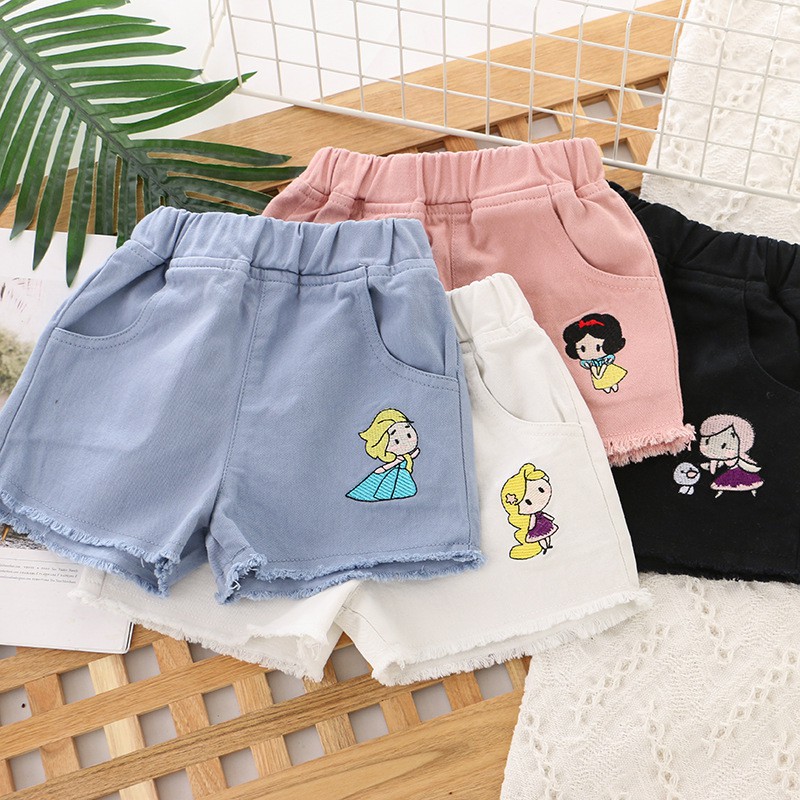 Celana pendek Princess Jeans Anak Perempuan Import Motif Elsa/Anna/Snow White/Rapunzel