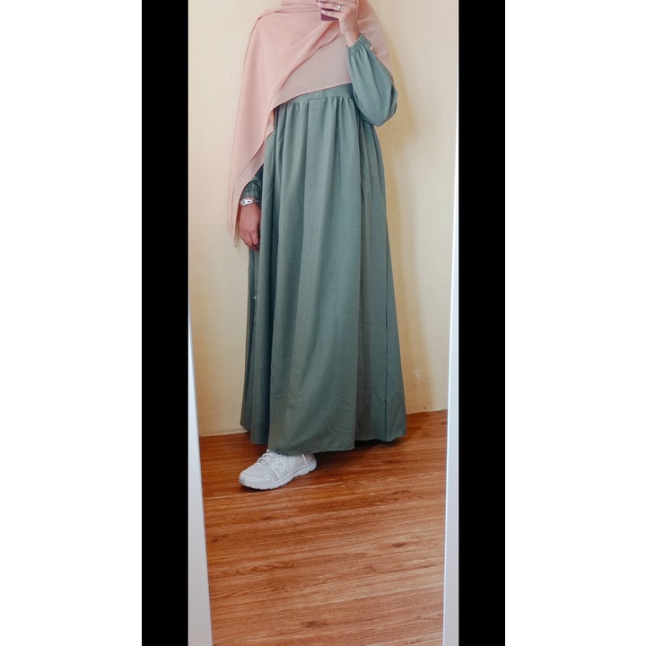 Aina Hijab Gamis Hitam Polos Wanita Babydoll