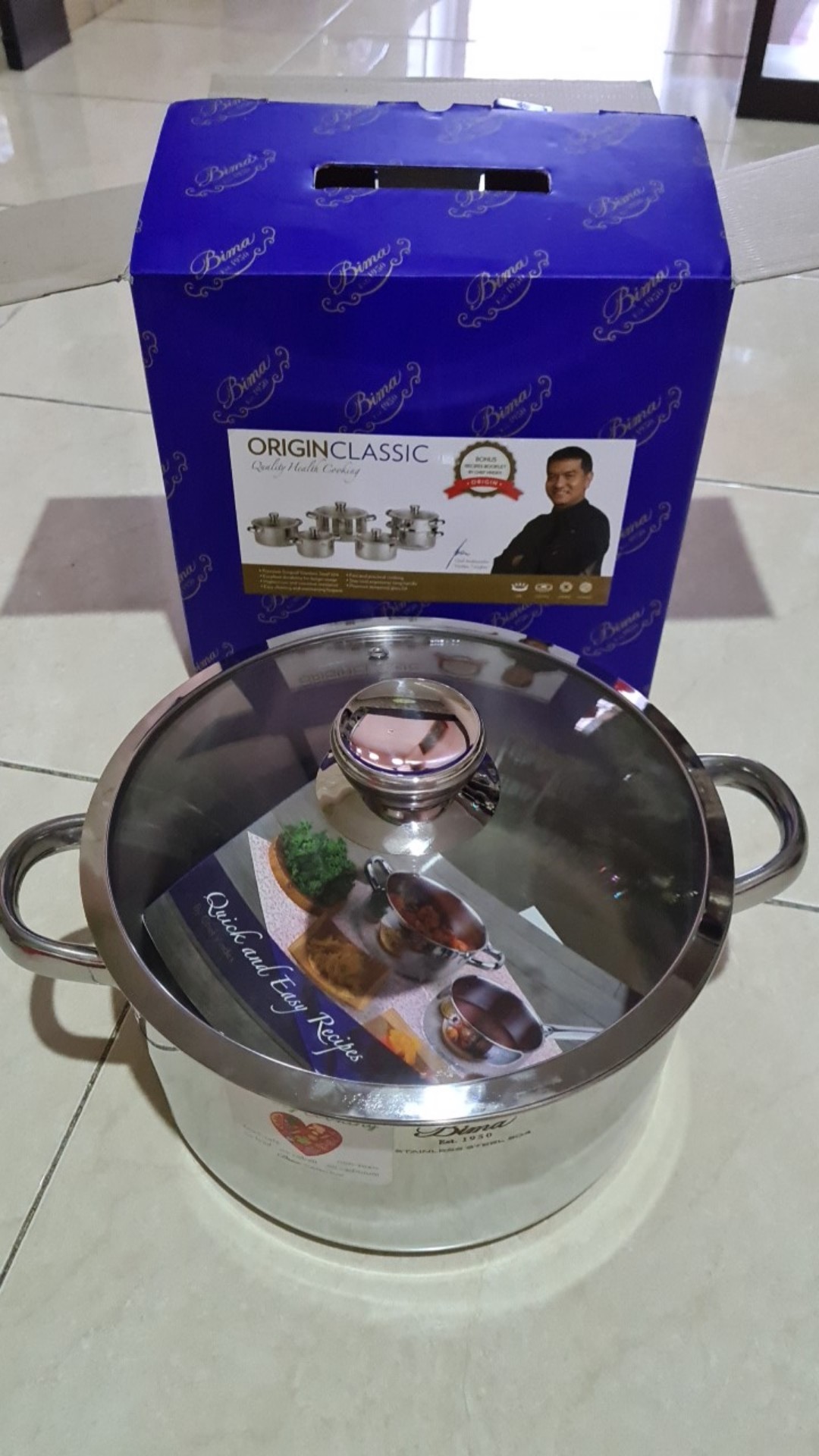 Panci Bima Origin Classic Saucepot 24cm B2001224 Sus304 1ply Stainless Tutup Kaca Panci Stainless