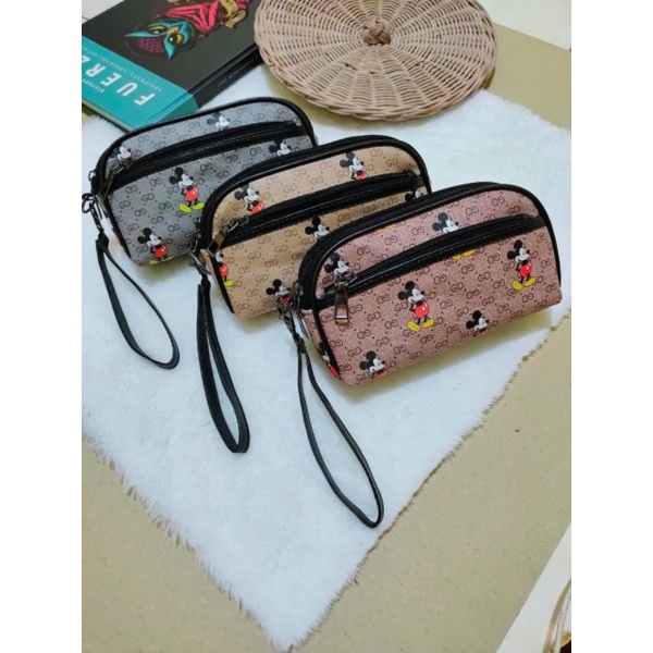 Dompet Wanita Tempat HP Dan Uang 3 RESLETING / Ruang MOTIF MICKEY Pouch kosmetik terbaru