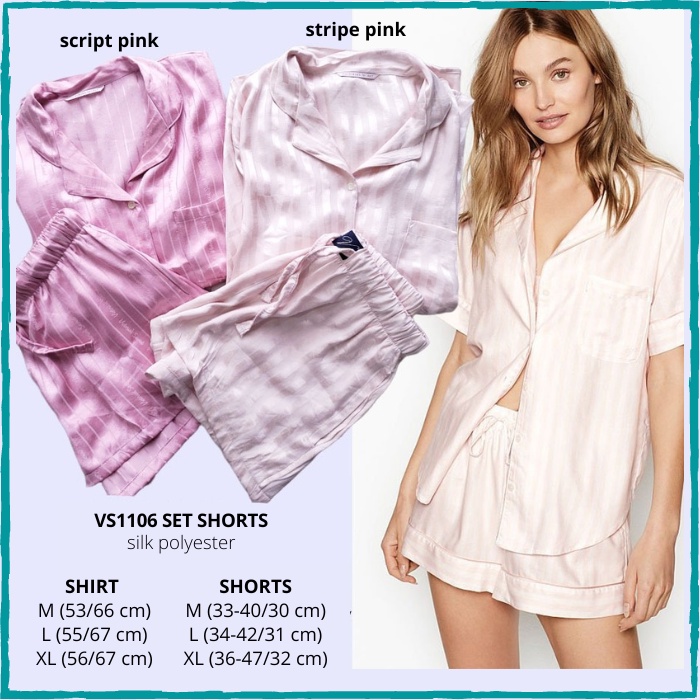 Set Piyama Wanita Murah Vs1106 Set Shorts Stripe Pink