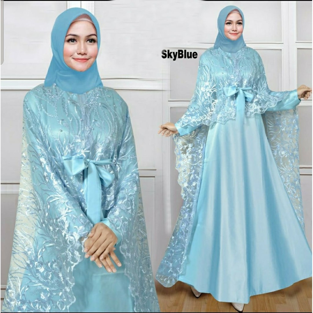 HOPYLOVY - Maxi Dress Wanita Aminah Cape Brukat