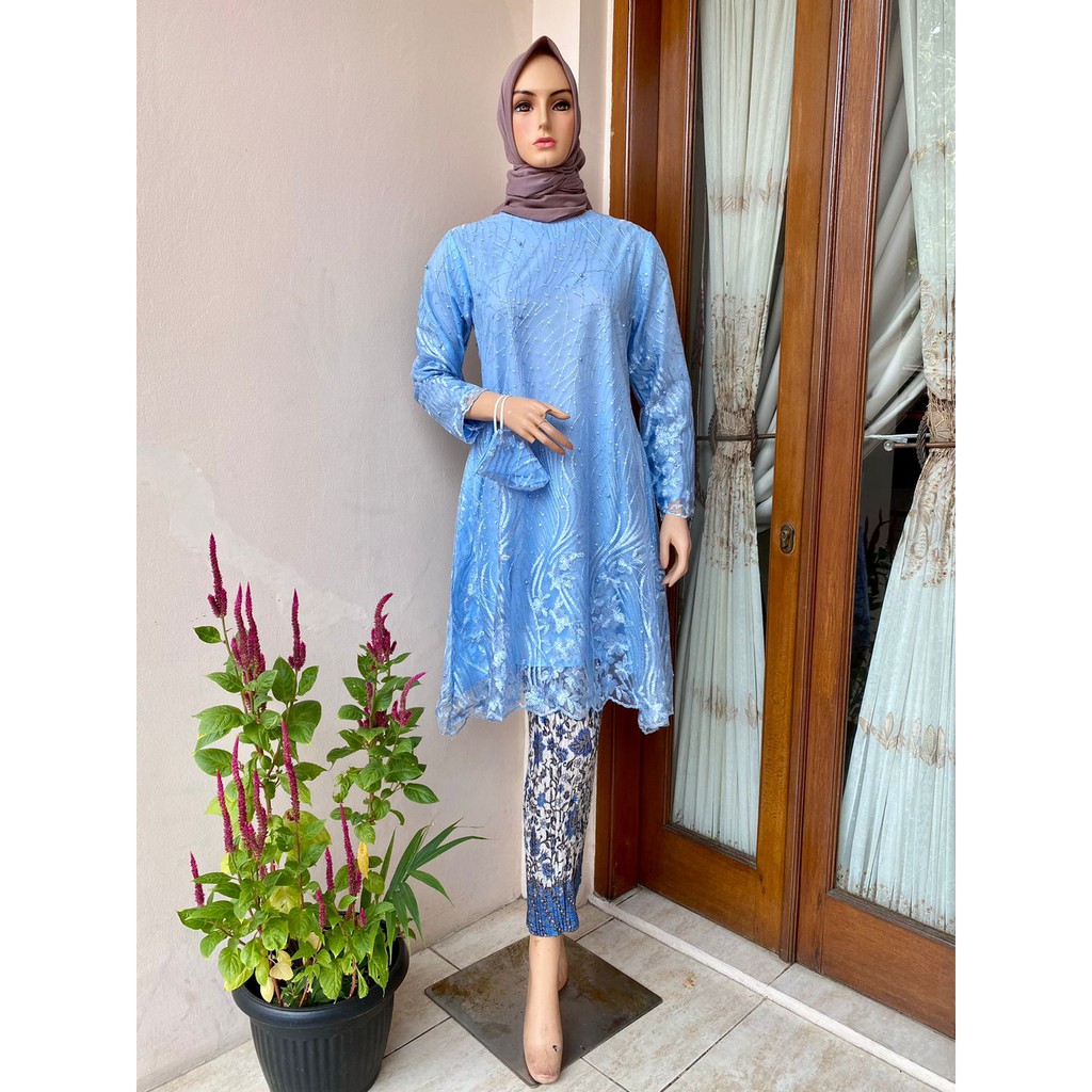 REAL PICT SET TUNIK TULLE BORDIR TIMBUL / SET KEBAYA TUNIK MUTIARA BORDIR / SET KEBAYA CASUAL