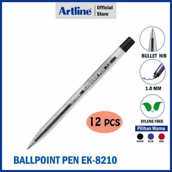 12 pcs Pulpen ARTLINE Hitam Ballpoint Pen EK-8210 Bolpen Termurah Pena Grosir - HITAM