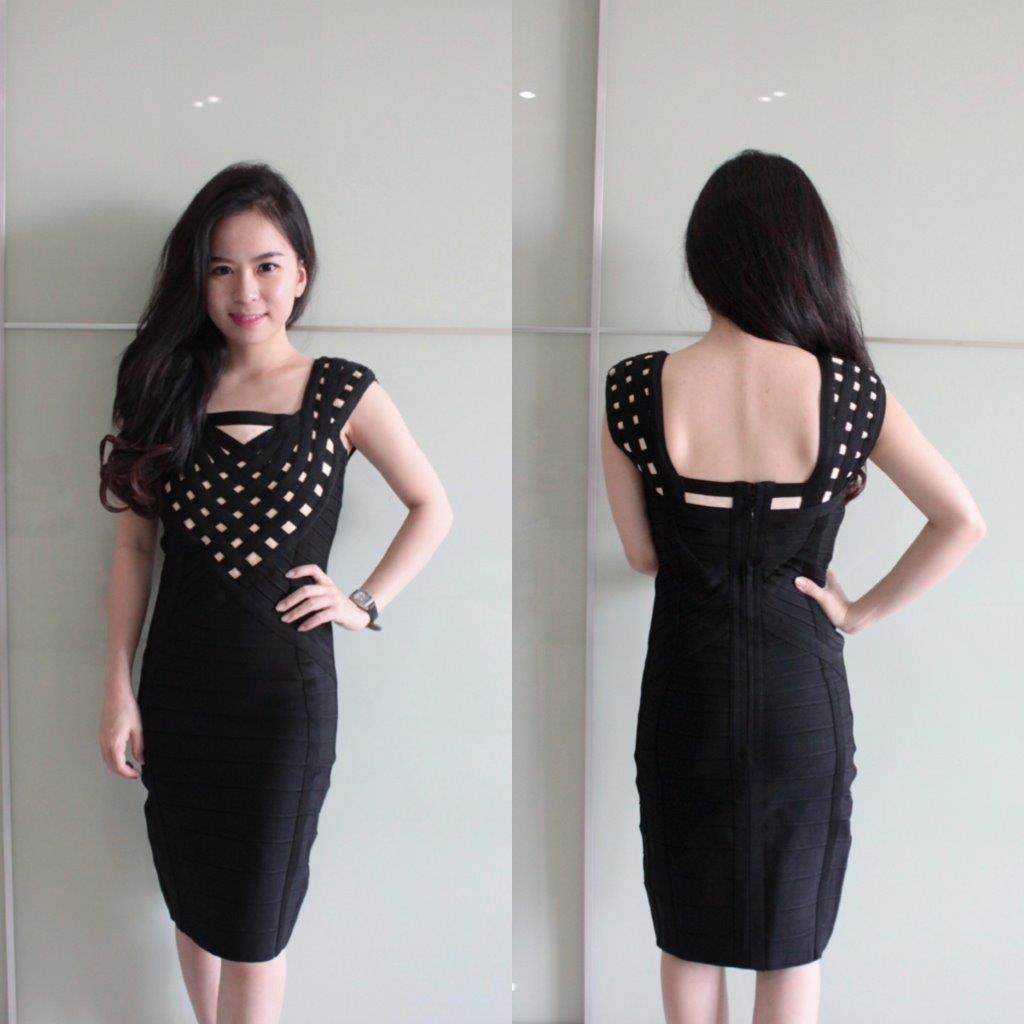 Dress Herve Leger balck dress wanita dress pesta dress replika herve leger