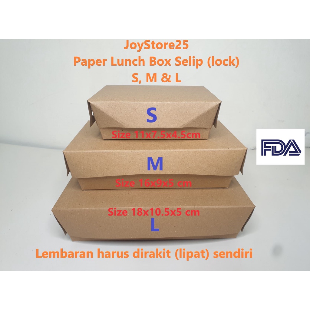 Jual Paper Lunch Box Kotak Makan Take Away Kertas Nasi Laminasi S M L