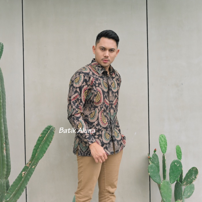 kemeja Baju batik pria lengan panjang Modern Cowok Premium Laki Laki  Jumbo Slim fit Kasual Full Furing Mewah Ori Asli Bahan Katun Big Size Exclusive Simple Elegan Kombinasi Model Terbaru Lengan Panjang Pria BATIK ALUNA Oringinal PL 107