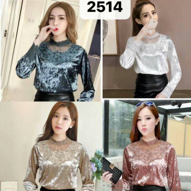 Atasan Velvet Renda Import 2514#