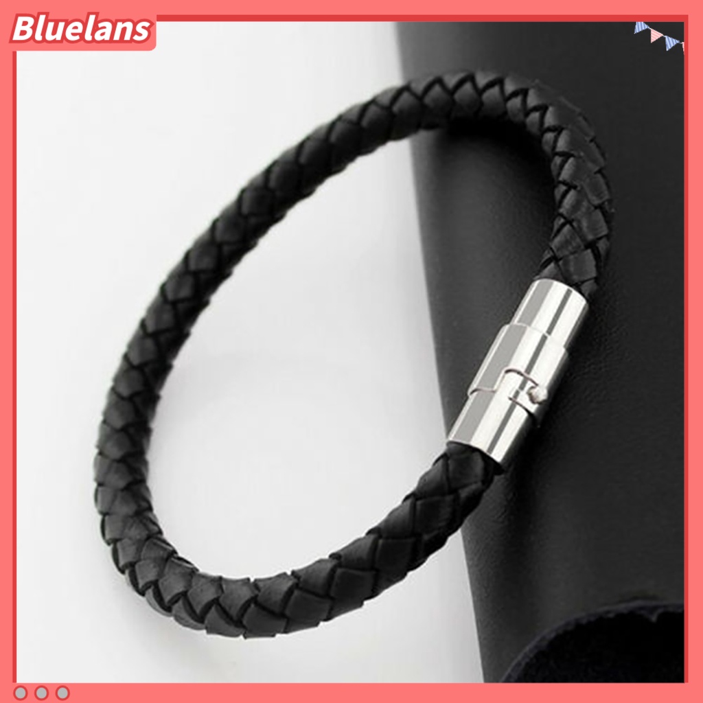 Bluelans Bracelet Braided with Magnetic Buckle Faux Leather Versatile Men Hand Chain