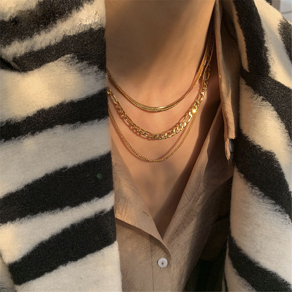 【COD Tangding】Geometric Exaggeration Multi-layered Necklaces Women Fashion Punk Pop Short Choker Necklaces