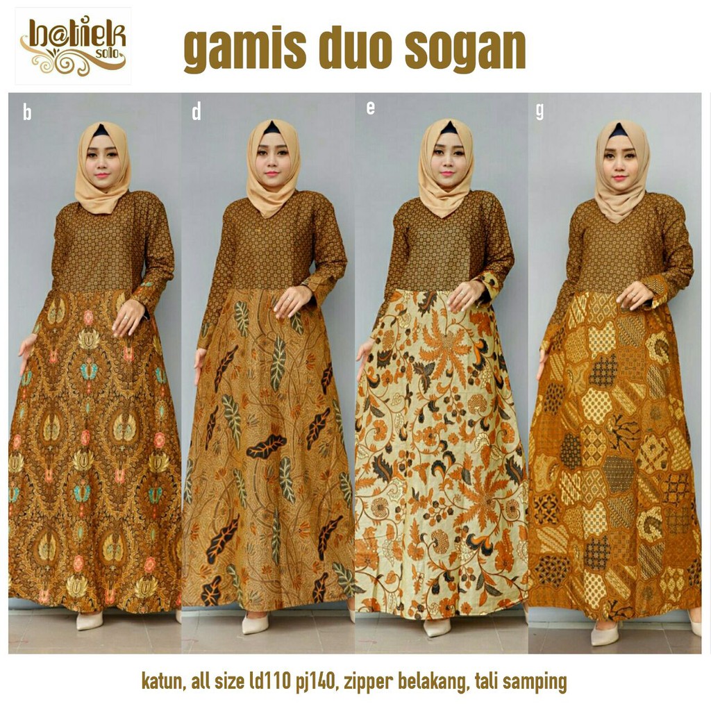 Batik Solo Gamis Duo Sogan All Size Batik Amanah Surakarta LD110