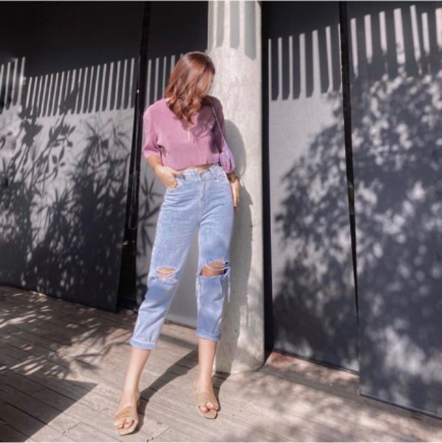 VIERLIN - Jeans 3000 - HIGH WAIST RIPPED JEANS CEWEK