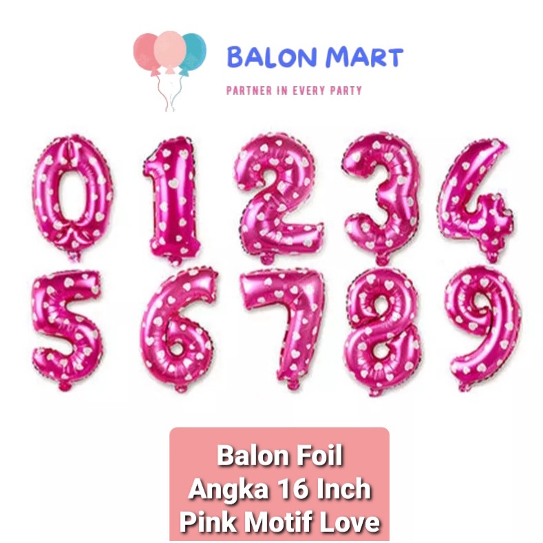 Jual Balon Foil Angka Pink Love 16inch40cm Shopee Indonesia 7216