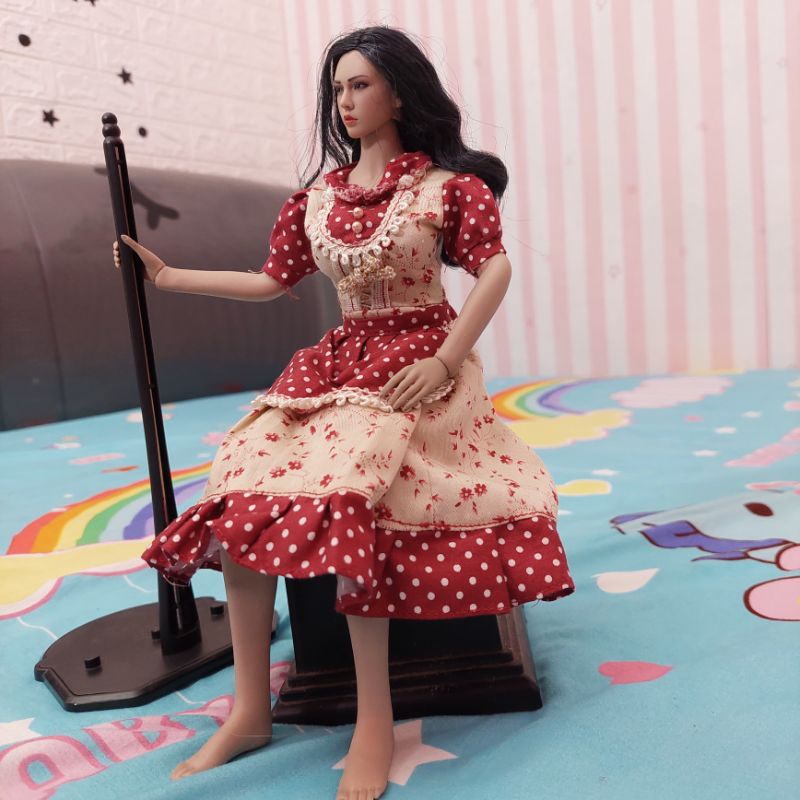 baju untuk phicen tbleague hottoys barbie 1/6 - baju dress merah renda PHC