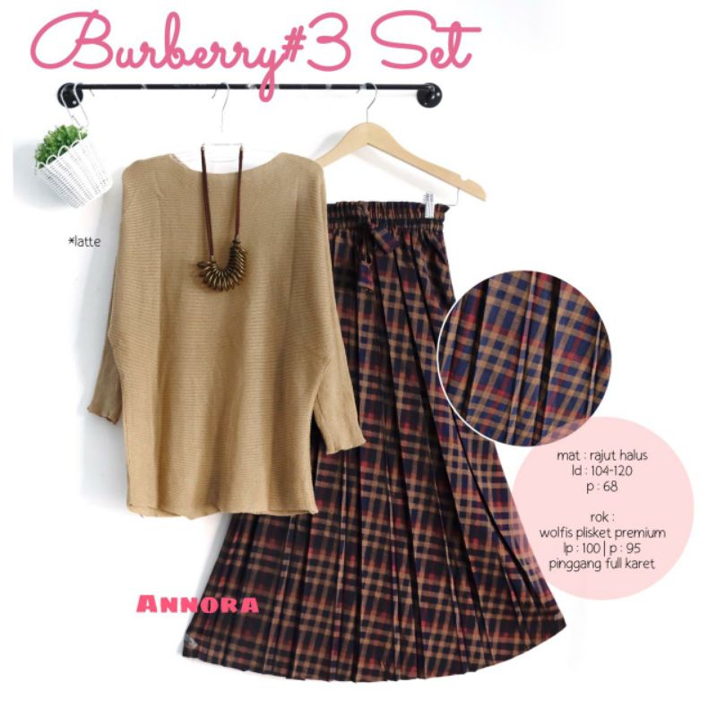 SETELAN WANITA BURBERRY SET #3 BAHAN WOLFIS PLISKET PREMIUM