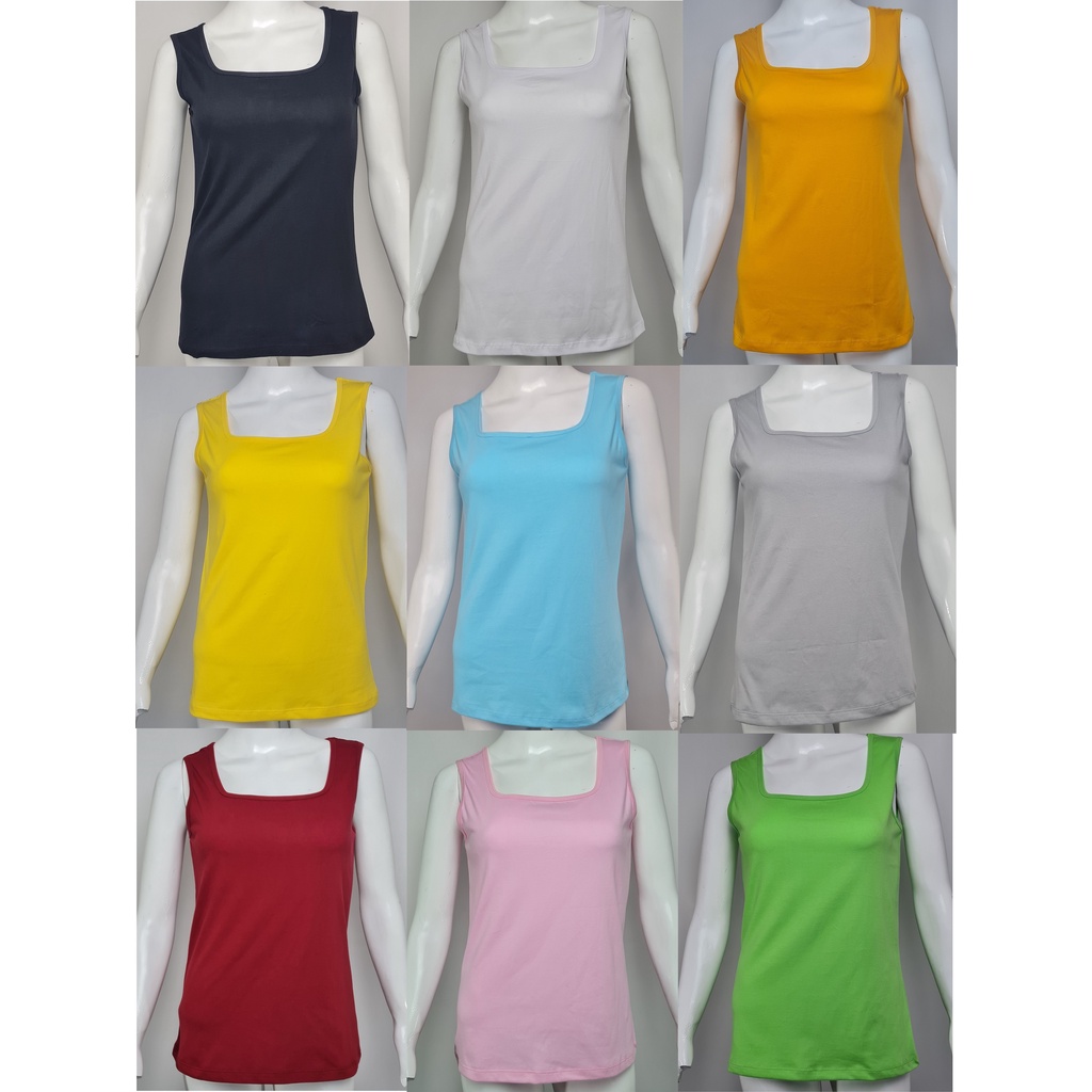 Tank Top Singlet Wanita Katun Kaos Santai U-Neck