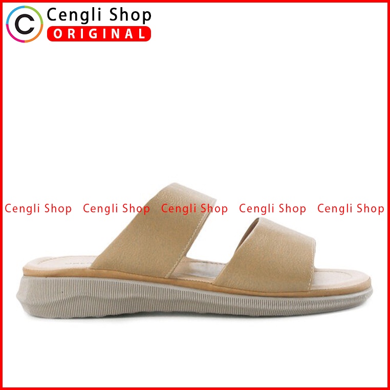 SANDAL FLAT KULIT OBERMAIN WANITA ORIGINAL SLIDE TERBARU COKLAT OW06