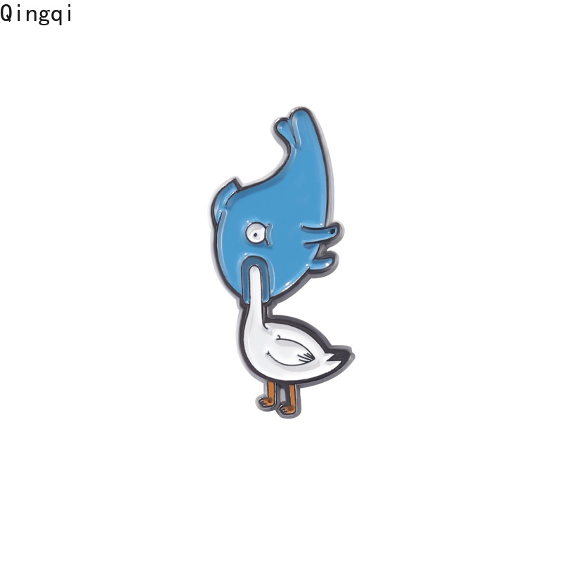 Bros Pin Enamel Desain Kartun Ikan Makan Pelican Bahan Metal Untuk Hadiah