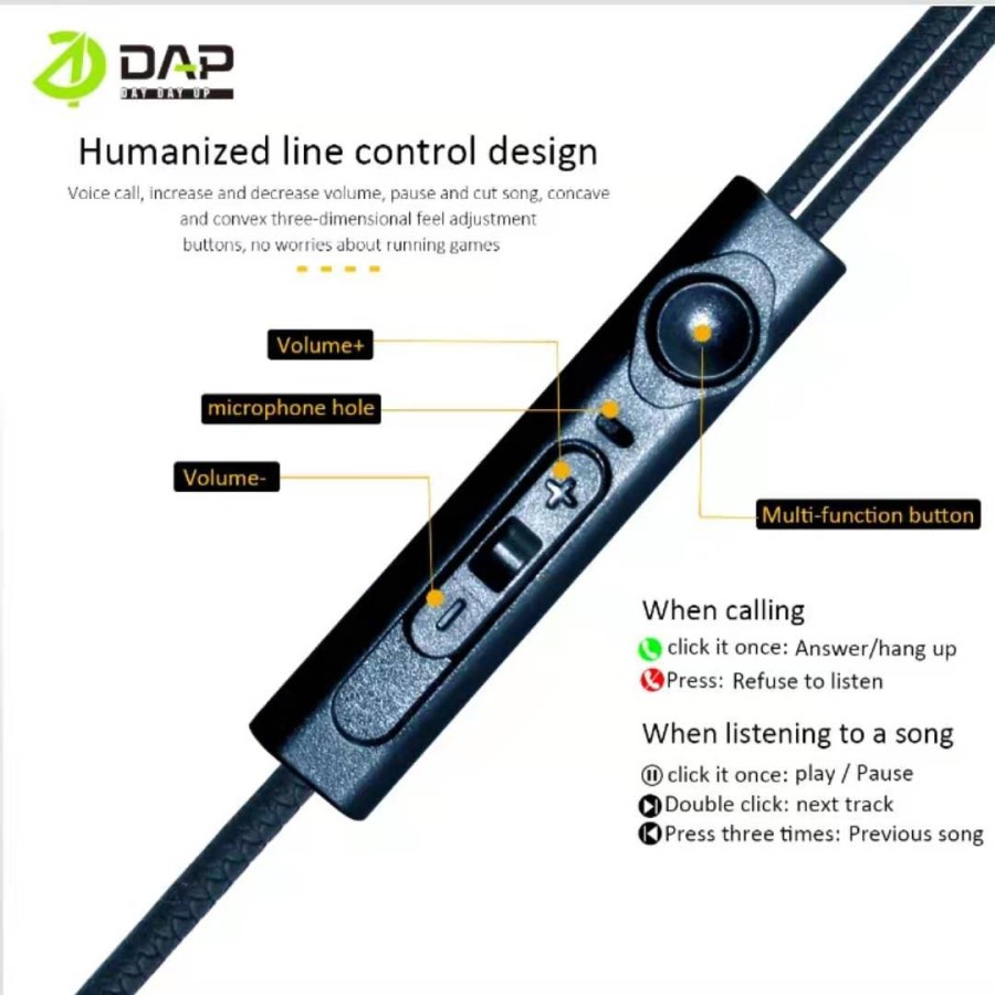 Headset With Mic DAP DH-F11 Hifi Headset Stereo Jack 3.5 120cm